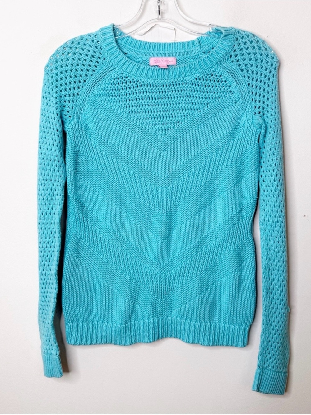 LILLY PULITZER Blue Blythe Chevron Pointelle Knit Pullover Sweater Sz. XS - Picture 2 of 4